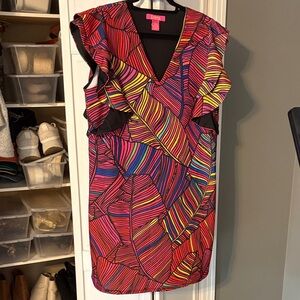 Catherine Malandrino Multicolor Striped Ruffle-Shoulder Mini Dress